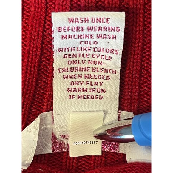 Candies Women Red Shaw Cable Tight Knit Neck Cardigan Buckle M Long Cotton Blend - Picture 12 of 14